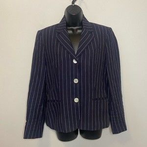 Ralph Lauren Linen Blazer Blue White Stripes Size 8